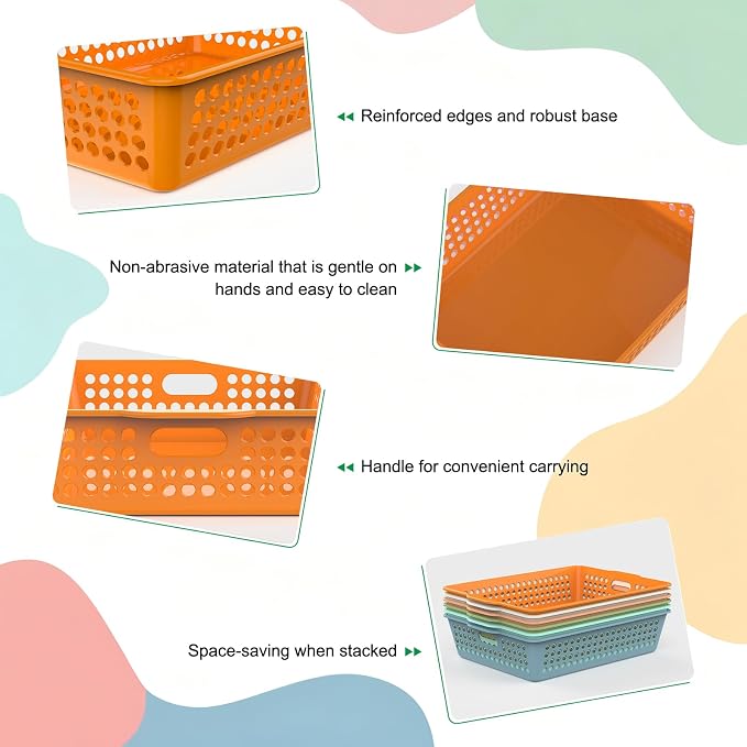 QRRICA 6 Pack Plastic Classroom Storage Baskets, Paper Trays for Classroom Organization & Turn in Trays for Teachers, Students, Desk Organizer Bin 13.8x10.6x3.1 Inch (Morandi)