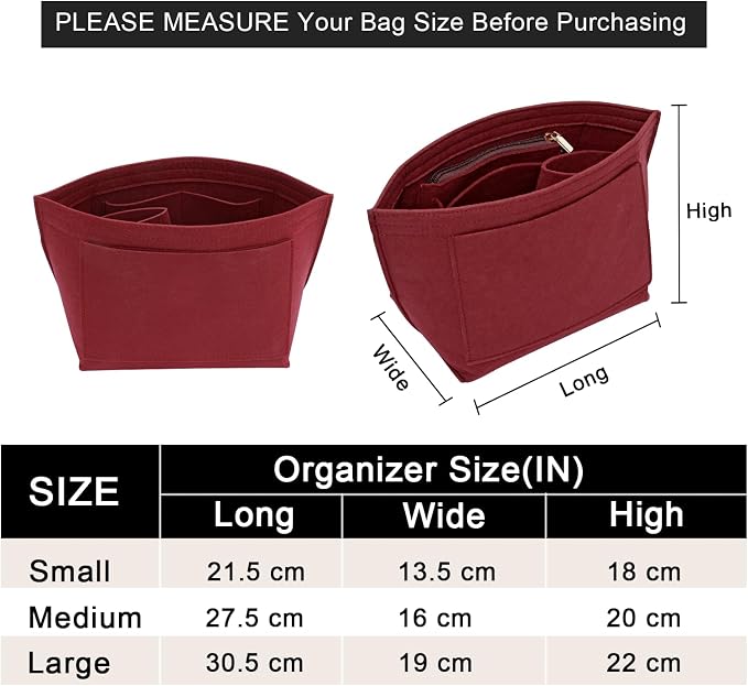 LOUKAYCCI Felt Purse Organizer Insert for Longchamp Le Pliage L Handbag Insert (Vine Red, Large)