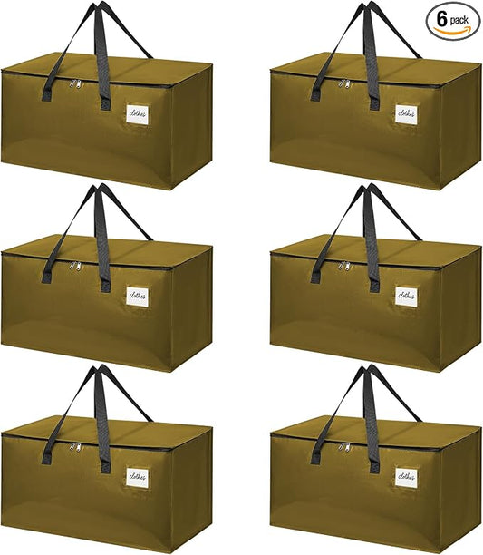 Moving Bags Heavy Duty for Packing and Storage, Large Capacity Zippered Tote with Handles, Reusable Organizer Bag – Gold Khaki