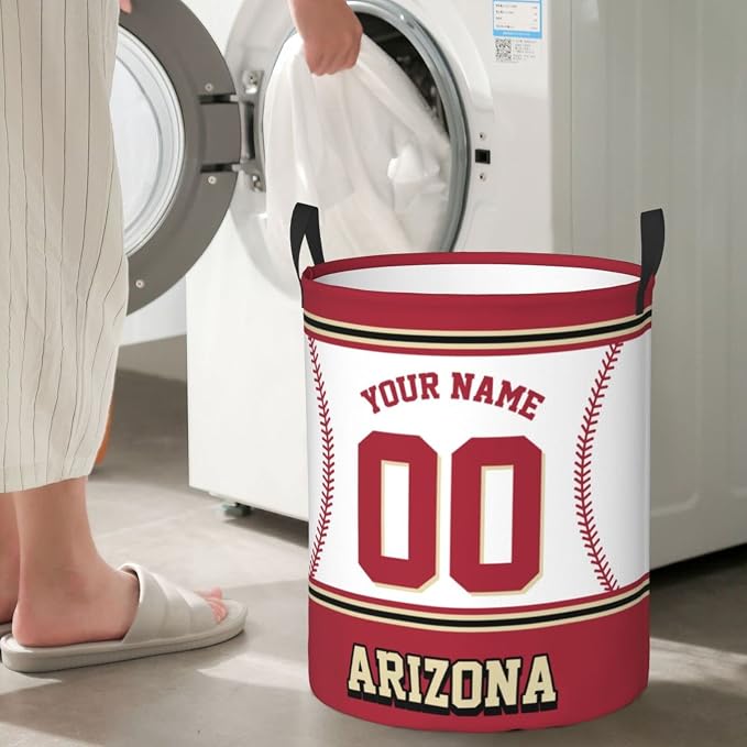 Custom Arizona Laundry Hamper Personalized Laundry Basket Customized Name And Number Collapsible Storage Basket for Bedroom Bathroom Living Room Baseball Fan Gifts