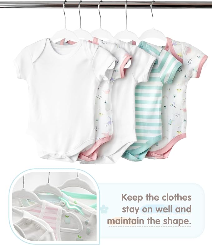 VIS'V Velvet Baby Hangers with 6 Pcs Size Dividers, 11 Inch, White, 50 Pcs | Compact Size, Non Slip, Infant Toddler Nursery Closet Organization