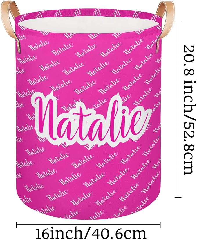 Personalized Laundry Basket, Custom Gift Laundry Hamper, Collapsible Nursery Waterproof Laundry Baskets, Dirty Clothes Toy Hamper with Handles Name Hot Pink