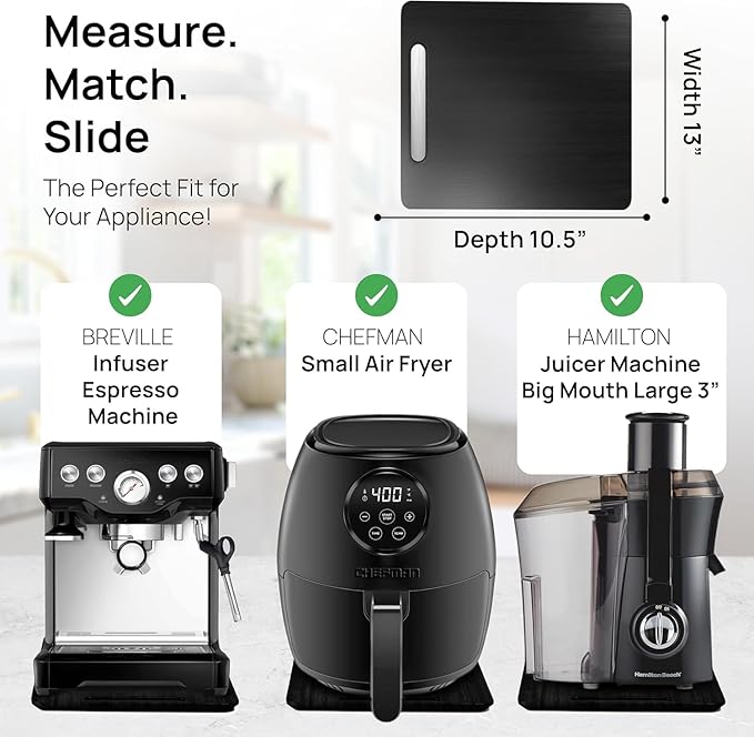 Ibyx Elegant Appliance Slider - Sliding Tray for Coffee Maker & Heavy Kitchen Appliances, Easy Slide, Made of Premium Bamboo, Space-Saving Kitchen Organizer, 40 lb Capacity, Black - 13 x 10.5 Inch