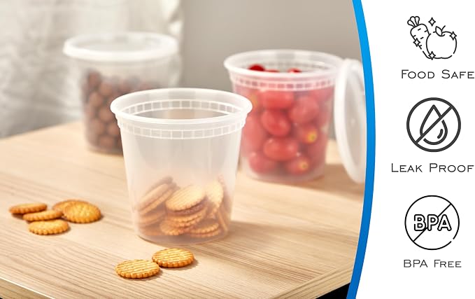 EDI [24 OZ, 25 Sets Plastic Deli Food Storage Containers with Airtight Lids | Microwave-, Freezer-, Dishwasher-Safe | BPA Free | Heavy-Duty | Meal Prep | Leakproof | Recyclable (Pack of 2)
