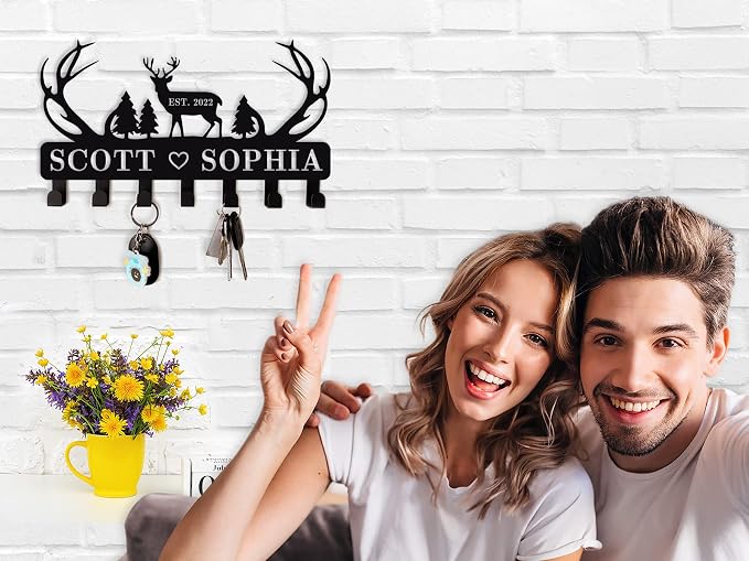 Antler Key Holder for Wall, Custom Deer Antler Metal Key Hooks Key Hanger Decor for Kitchen, Entryway, Hallway, Office, Doorway Housewarming Gifts New Home