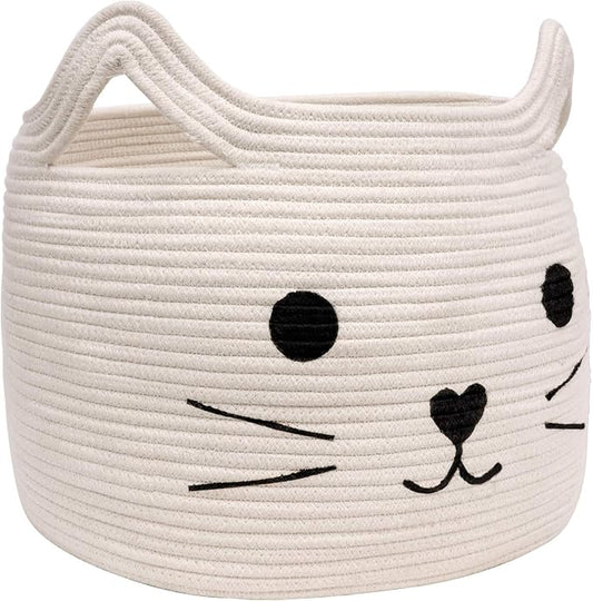 Large Woven Cotton Rope Storage Basket, Baby Laundry Basket Organizer for Towels, Blanket, Toys, Clothes, Gifts | Pet Gift Baskets for Cat, Dog - 15.7" L×11.8" H