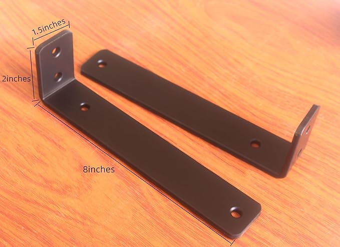 8 Pack - L 8" x H 2" x W1.5, 5mm Thick Black L Shelf Bracket, Iron Shelf Brackets, Metal Shelf Brackets, Floating Shelf, Shelf Supports with Screws