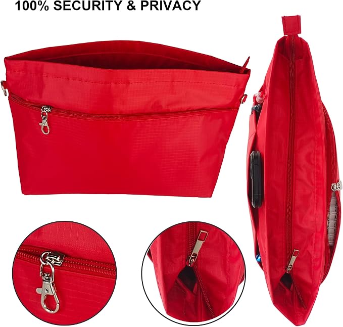 Handbag Tote Purse Organizer Insert, Medium, Red | Bag Divider Liner Shaper Separator in Bag with Zipper, 11 Pockets Compartments