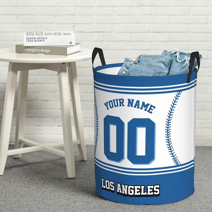 Custom Los Angeles Laundry Hamper Personalized Laundry Basket Customized Name And Number Collapsible Storage Basket for Bedroom Bathroom Living Room Baseball Fan Gifts