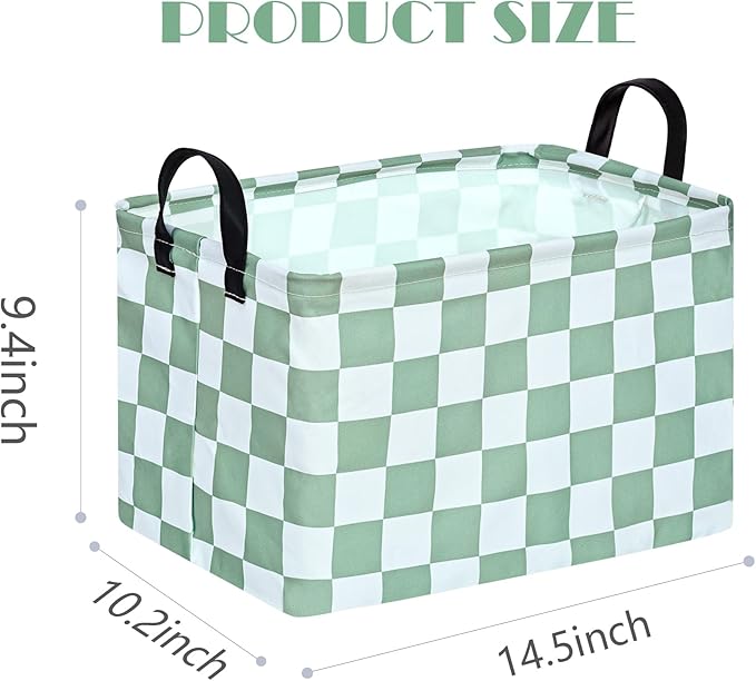 MAIZMZ Sage Checkered Storage Basket Baby Toys Organizer Bins Decorative Gifts Bakset Waterproof Nursery Hamper Women Storage Cube Kids Laundry Basket for Home/Dorm/Kitchen/Pet/Office/Closet/Shelf/