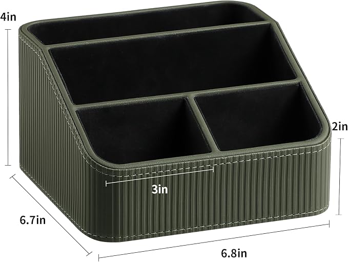 Remote Control Holder with 4 Compartments, PU Leather Small Nightstand Organizer for Home Desk Accessories Office Supplies, Multifunctional Stylish Small Bedside Desktop Organizers (Green)