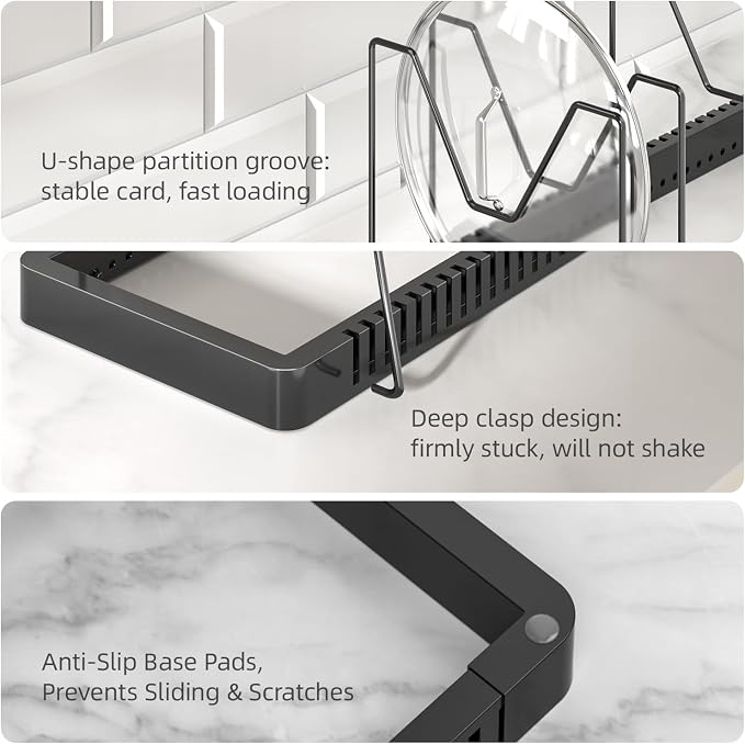 PanPanPal Pots and Pans Organizer under Cabinet, Expandable Pot Lid Organizer Holder with 14 Adjustable Compartment, Pan Organizers inside Cabinet for Lids, Bakeware, Kitchen Storage Pot Rack, Black