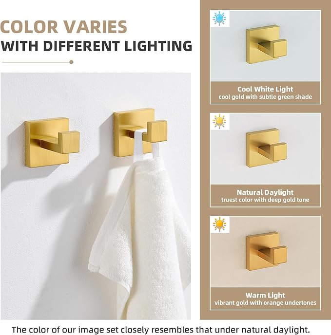 Angle Simple Towel Hook Brushed Dark Gold 2 Pack, 304 Stainless Steel Square Robe Hook for Bathroom