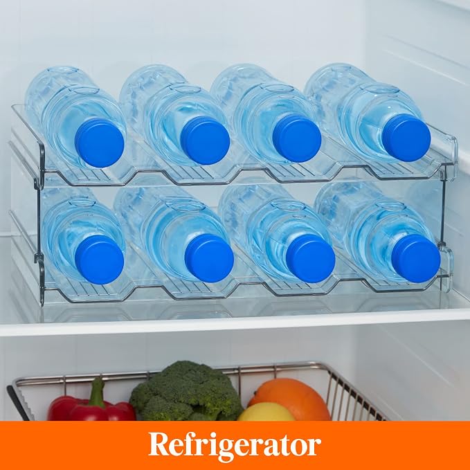Lifewit Stackable Water Bottle Organizer for Cabinet, Plastic Bottle Holder Fits Bottles/Tumblers up to 3.8" Diameter for Pantry/Countertop, 2 Tier Holds 8 Bottles 38 x 20 x 15 cm/15 x 8 x 5.7"