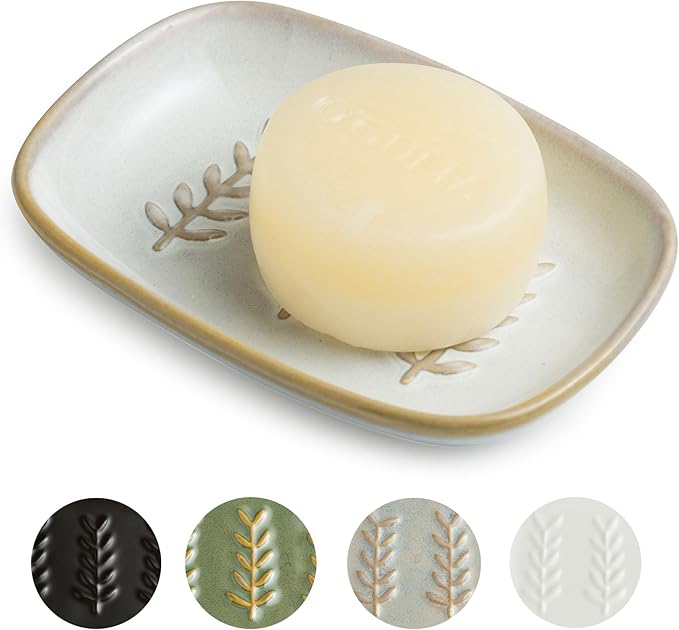Miamolo Soap Dish Bar Cleaner Dish for Shower, Ceramic Soap Dishes for Large Soap Bar Shampoo or Sponge, Shower Soap Dish Soap Saver Tray for Bathroom Kitchen Sink, Easy to Clean