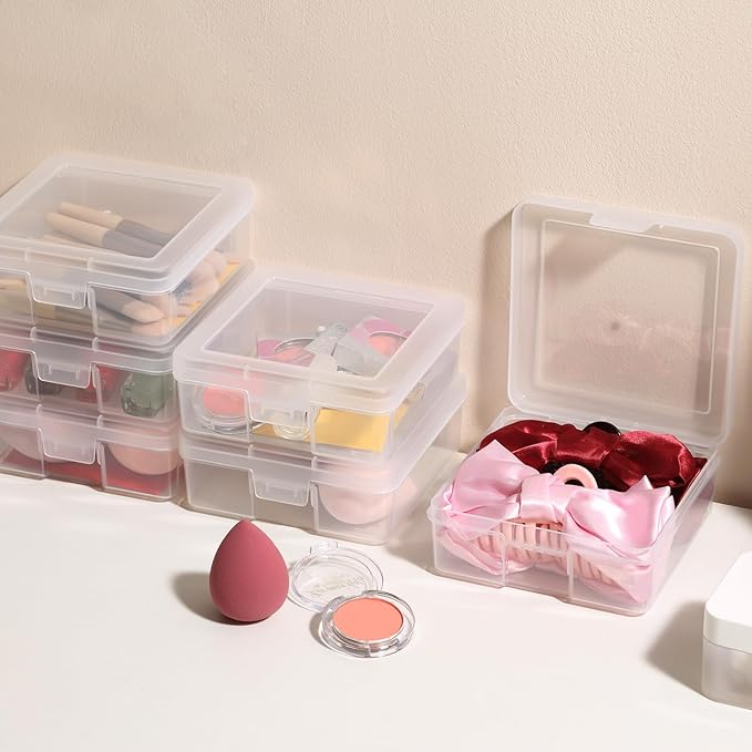 18 Pack Small Clear Plastic Storage Boxes with Lids, Arts & Crafts Storage Boxes & Organizers Storage Container Craft Jewelry Life Item Organizer for Puzzles, Pens, Rings,Nail Polish