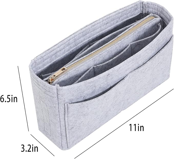 Vercord Felt Organizer Insert For Purse Handbag Tote Bag In Bag Inside Shaper Divider Neo Grey Slender Medium