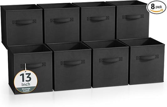 Sorbus 13 Inch Storage Bins - Sturdy Collapsible Fabric Storage Cubes with Handle - 8 Foldable Baskets for Organizing Clothes, Toys, Books - Storage Baskets for Shelves, Closets