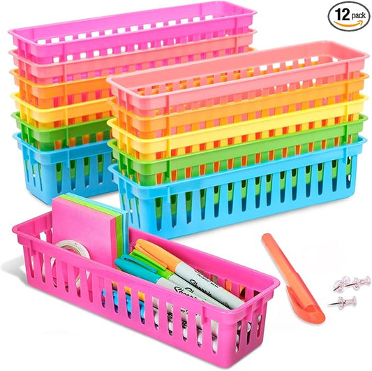 Juvale Plastic Pencil Holder for Classroom - 12-Pack, Multicolor, Slim Rectangular for Classroom Organization & Teacher Supplies