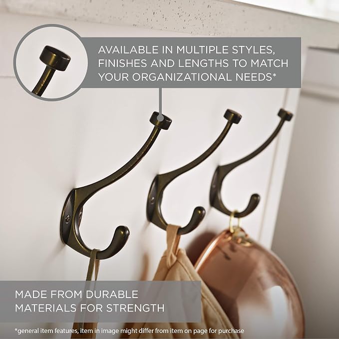 Franklin Brass (5-Pack) Single Wall Hooks 1-Prong Coat/Hat Antique Brass Hooks for Hanging Wall Mount Hanger Clothes, Purse, Bag, Towel Organization Decorative Wall Hooks FBSPRH5-AB-C