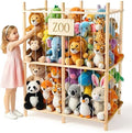 aiwo 30" Extra Wide Large Stuffed Animal Storage Toy Organizer, 38.4" Tall Wooden Display Organizer Holds 70+ Plushies for Kids Room, Playroom, Bedroom, Nursery Decor