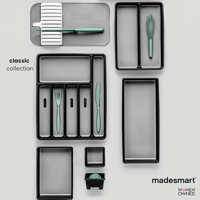 madesmart Expandable Utensil Tray-White | Classic Collection | 5-Compartments | Kitchen Organizer | Soft-Grip Lining and Non-Slip Rubber Feet | Easy to Clean | BPA-Free
