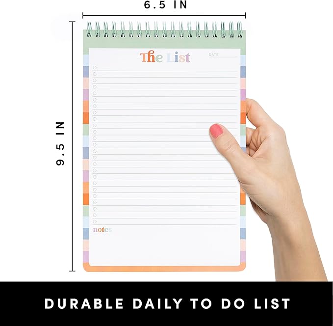 PAPERAGE To Do List Notepad, Daily To Do List Notebook, 60 Double-sided Tear-off Sheets, 1 Pack, 6.5" x 9.5", Undated Daily Planner Checklist for Office, School or Home (Pastel Rainbow Stripe)