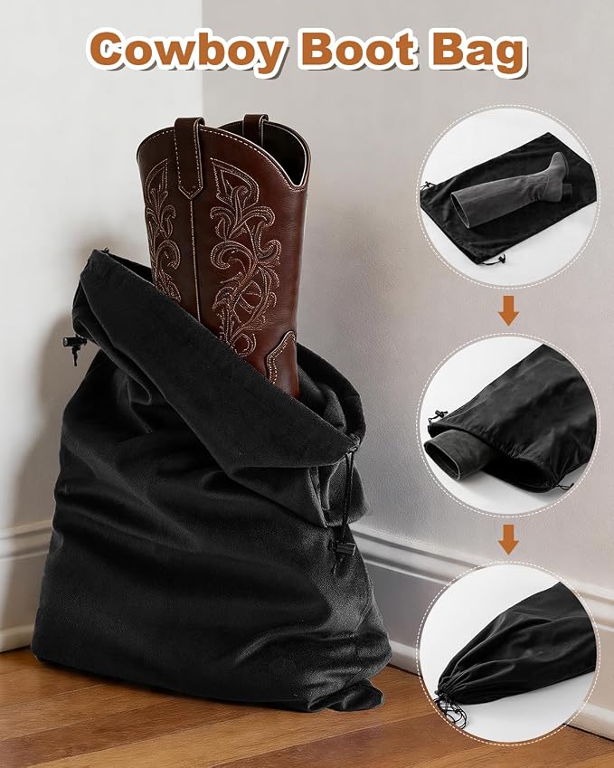 2 Pcs Shoe Bags for Travel, Large Boot Bag, Black Beauty, 21.2x13.3 Inch | Washable & Reusable Travel Shoe Bags, Dustproof Shoe Bags with Drawstring Closure, Suitable for Travel, Home Storage