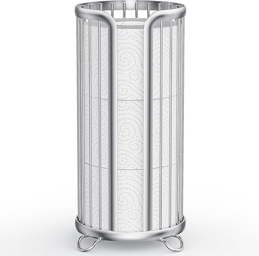 Toilet Paper Holder Stand, Freestanding Toilet Paper Storage,Silver | Waterproof Raised Feet,Rustproof,Fit 3 Mega Rolls,No Drilling No Assemble,Minimalistic Storage,Space-saving Renter Friendly