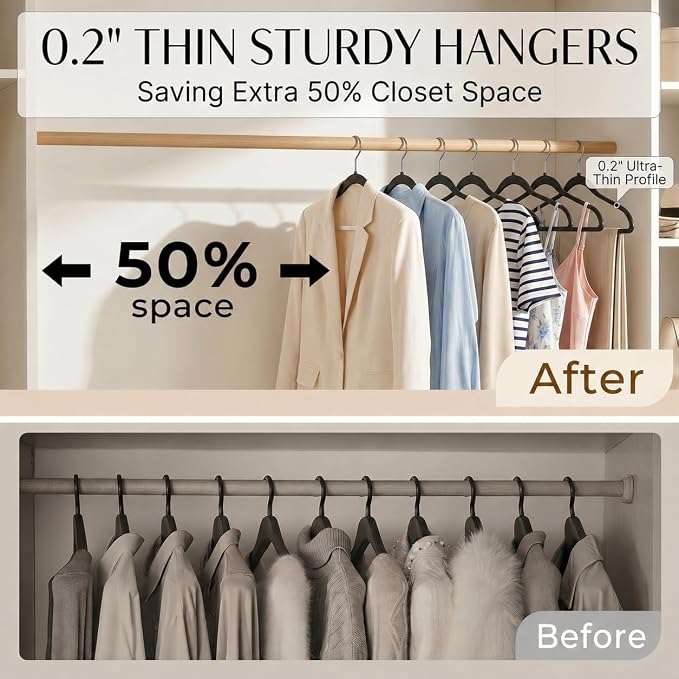 SMARTOR Plastic Hangers 20 Pack - Thin Hangers for Space Saving - Black | Heavy Duty for 11 LBS, 360 Swivel Hooks, Non Slip Notches for Camisole, 0.2" Thin for Small Closet, Durable and Flexible