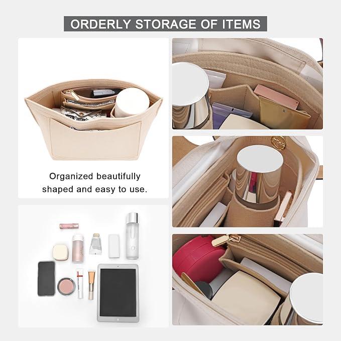 LOUKAYCCI Felt Purse Organizer Insert for Longchamp Le Pliage L Handbag Insert (Large, Beige)
