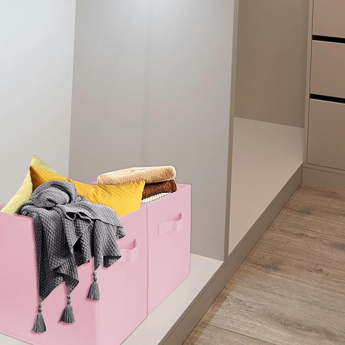 2 Pcs Storage Cubes, 10.5 Inch Collapsible Storage Bins, Fabric Foldable Bins for Organization, Durable Storage Bins for Closet, Shelves, Offices (Pink)
