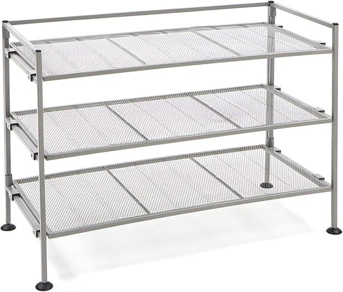 Seville Classics Multi Level Shoe Rack Sturdy Freestanding Shelf for Bedroom, Closet, Entryway, Stackable Durable Metal Home Storage, 3-Tier, 12-Pair Mesh, Satin Pewter Mesh 1 Piece