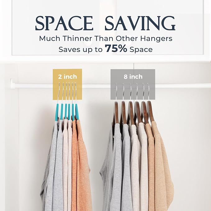 HOUSE DAY Mint Green Velvet Hangers 60 Pack, Non Slip Clothes Felt Hanger Heavy Duty for Coat, Premium Slim Space Saving Suit Hangers for Closet Organizer, 360° Rotating Silver Hook