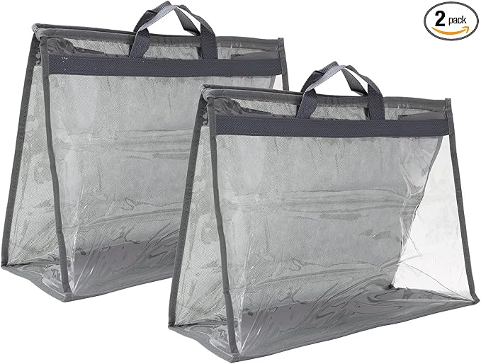 PATIKIL Handbag Dust Bags, 2 Pack Clear Purse Storage Organizer XXL Size PVC Dustproof Handbag Cover Transparent Purse Protector, Gray