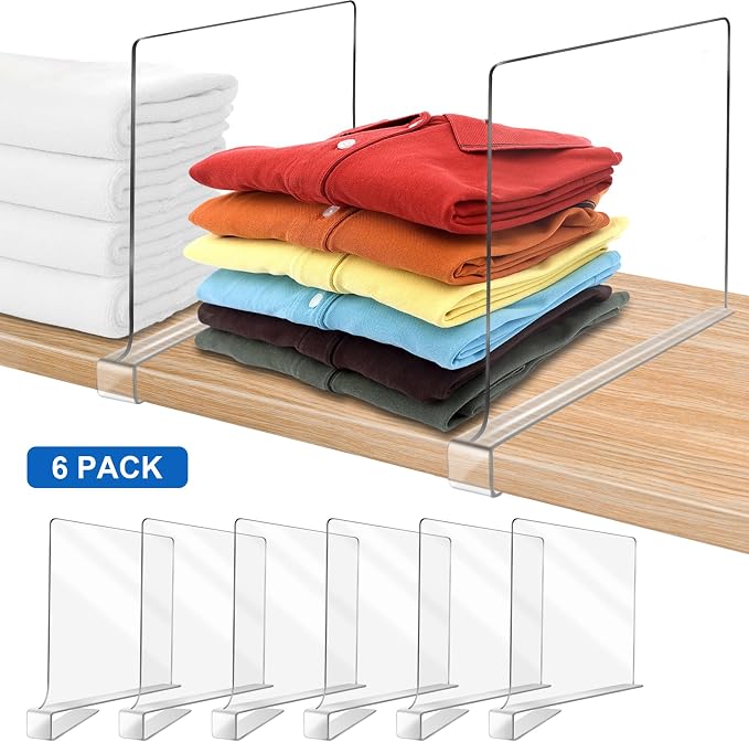 11 Inches [Extra Tall Version] Clear Shelf Dividers for Closet Organization and Storage, 6 Pack Purse Organizer for Closet Acrylic Adjustable Bookshelf for Organization, Perfect for Sweater, Clothes