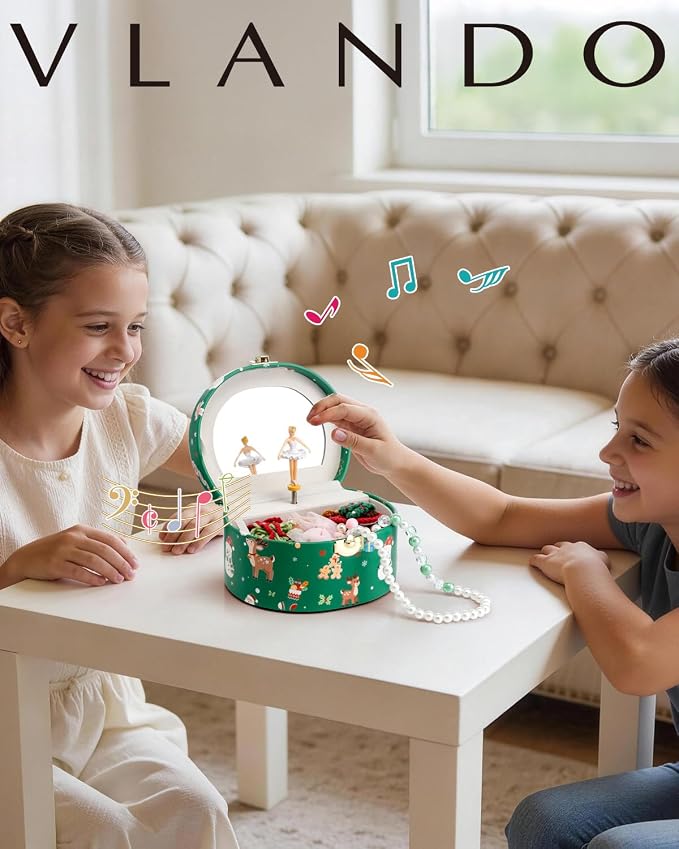 VLANDO 2Pcs Gifts for Girl, Musical Jewelry Box for Girls, Small Kid Music Box with Ballerina for Party Bedroom Decor, Gifts for Girls Kids - Christmas Green
