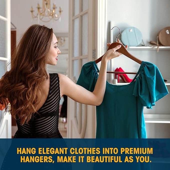 Wood Hangers - 60 Pack Solid Shirt Hangers, Heavy Duty & Slim Wooden Hangers, for Suit, Coat, Jacket, Pants (Walnut)
