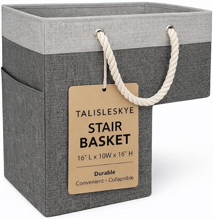 Stair basket,Foldable staircase baskets,Step stairs storage baskets with handle,1pcs dark gray