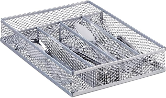 COSWE Silverware Tray for Drawer, Silverware Organizer, Metal Drawer Organizer Kitchen Utensils with Foam Feet Multi Compartments Cutlery Organizer in Drawer