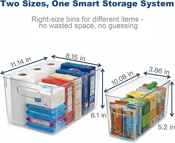 MOONEDGE Clear Plastic Storage Organizer Bins for Home Organization | Clear Bins for Organizing, Pantry Organizers and Storage, Kitchen, Fridge, Bathroom, Cabinet, Closet, Under-Sink, Laundry