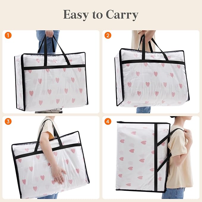 Lifewit 4 Pack Clear Clothes Storage Bags, 75L Plastic Blanket Storage Bag, Vinyl Foldable Moving Bags with Zipper, Closet Organizers and Storage Containers for Bedding, Duvet, Comforter