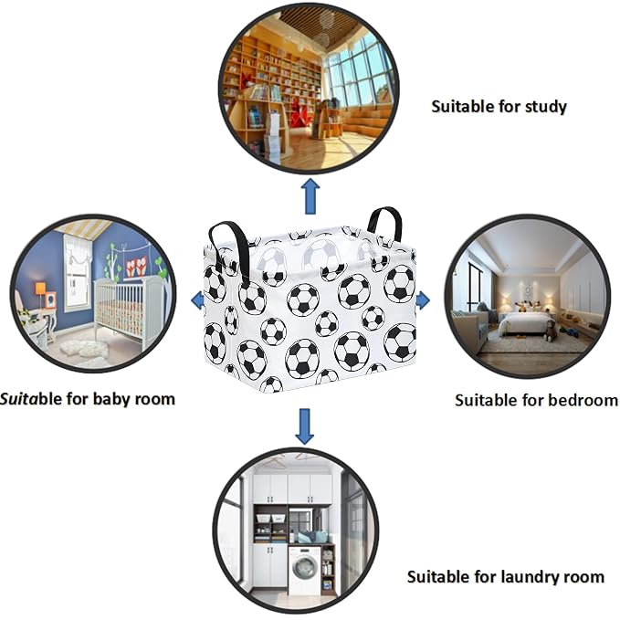 Rectangle Soccer Basket Storage Bin, Closet Baskets Foldable Box with Handles, Storage Boxes for Home Office Car Dormroom