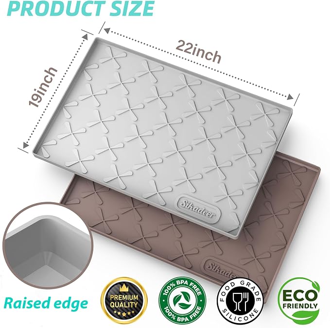 SIKADEER Waterproof Under Sink Mat 22x19, Raised Edge Silicone Mat Under Sink Shelf Liner, Sink Protector Kitchen Cabinet Tray for Bathroom Vanity and Small Cabinets, Cat Food Mat