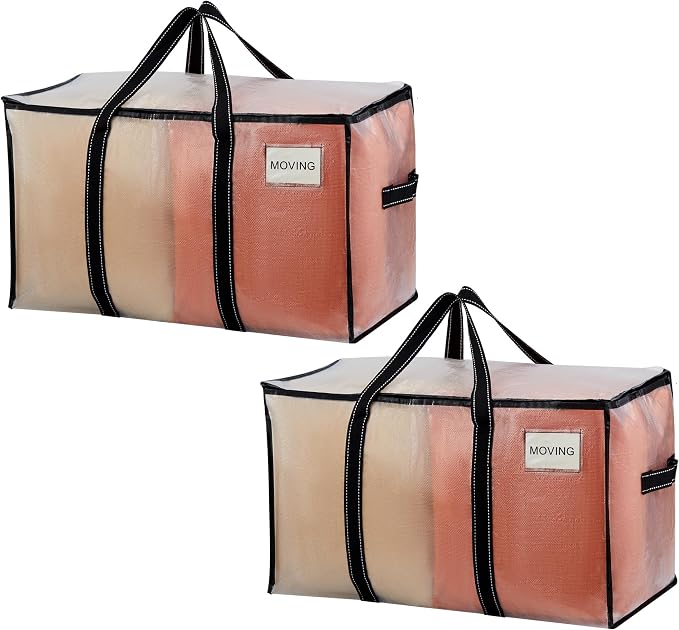 VENO 2 Pack Clear Moving Bags Heavy Duty, 90L Extra Large Transparent Storage Bags, 50lbs Loads, Zippers, Handles & Tag, Moving Boxes Alternative for College Dorm Essentials, Closet