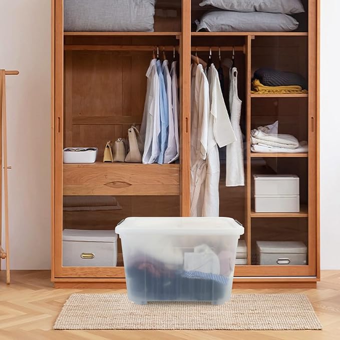 4-pack 50 Quarts Large Clear Plastic Storage Boxes with Wheels