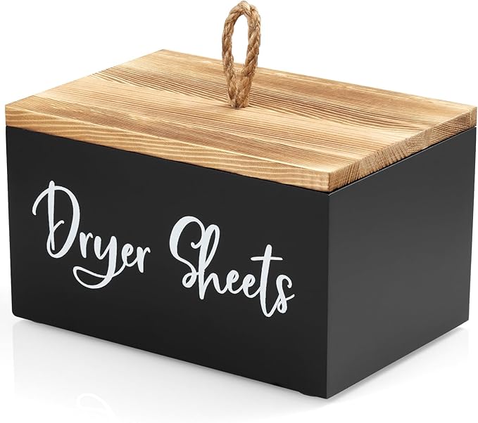 Bivvclaz Dryer Sheet Holder, Wooden Laundry Sheets Container, Laundry Room Organization and Storage for Farmhouse Laundry Room Decor and Accessories, Fabric Sheet Holder, Black