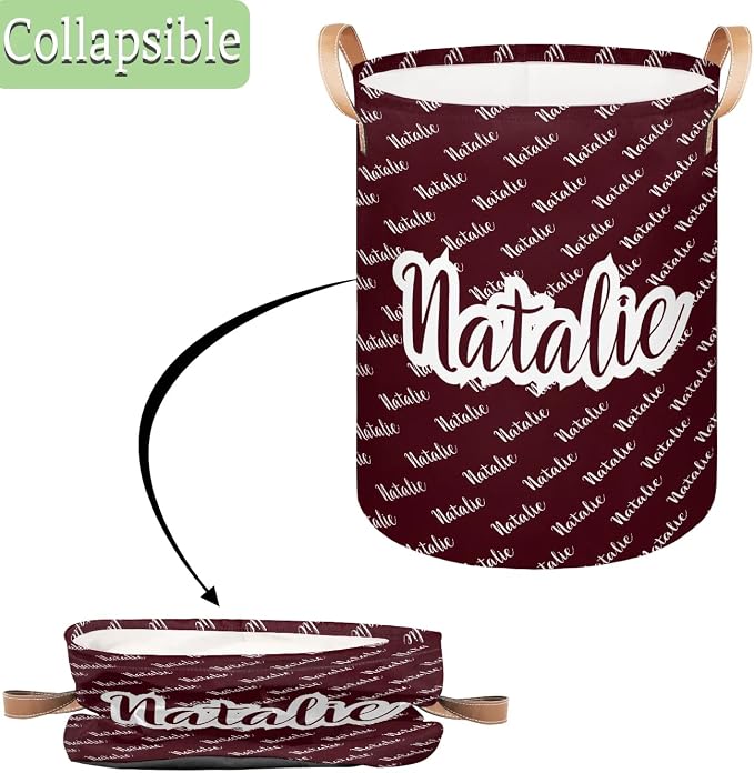 Personalized Laundry Basket, Custom Gift Laundry Hamper, Collapsible Nursery Waterproof Laundry Baskets, Dirty Clothes Toy Hamper with Handles Name Dark Red