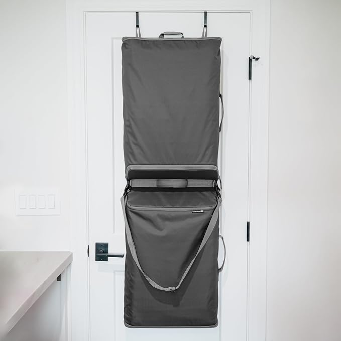 CleverMade Convertible Double Laundry Hamper, 43L, Over-the-Door, Stone | Dual compartments, bottom zippers, hooks and carry strap streamline sorting and unloading for dorms, apartments and bathrooms
