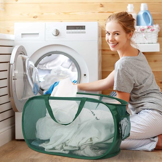 6 Pcs Durable Collapsible Laundry Baskets, Foldable Laundry Basket Large Opening, Pop Up Laundry Hamper with Pocket, Clothes Hamper with Handles for Laundry, Bathroom, Kids Room, Dorm or Trave